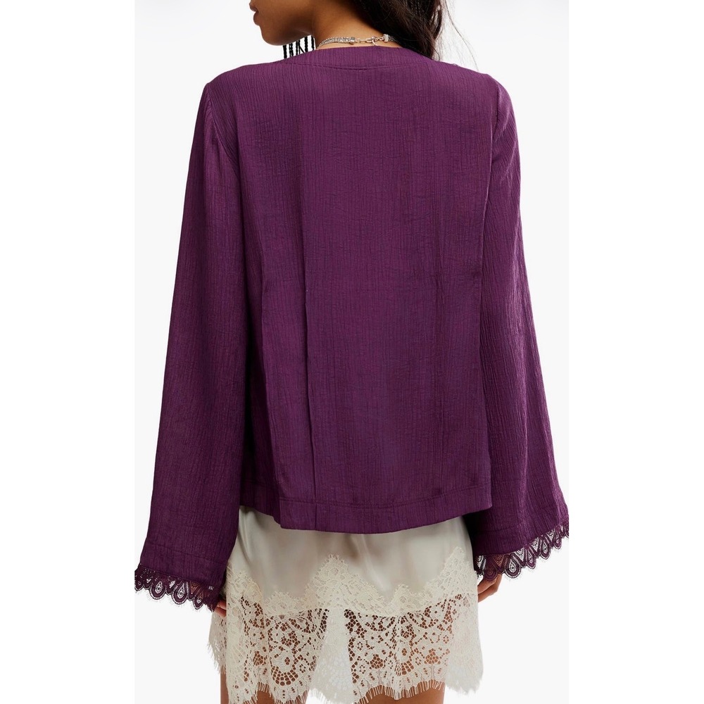 Free People Donni Lace Cuff Top Ivory Gauze Blouse NWOT italian plum - Picture 4 of 4